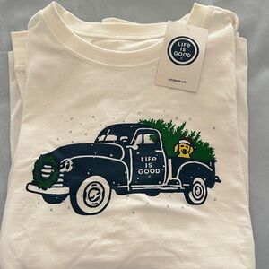 Life Is Good womens White T-Shirt with Vintage Truck Graphic